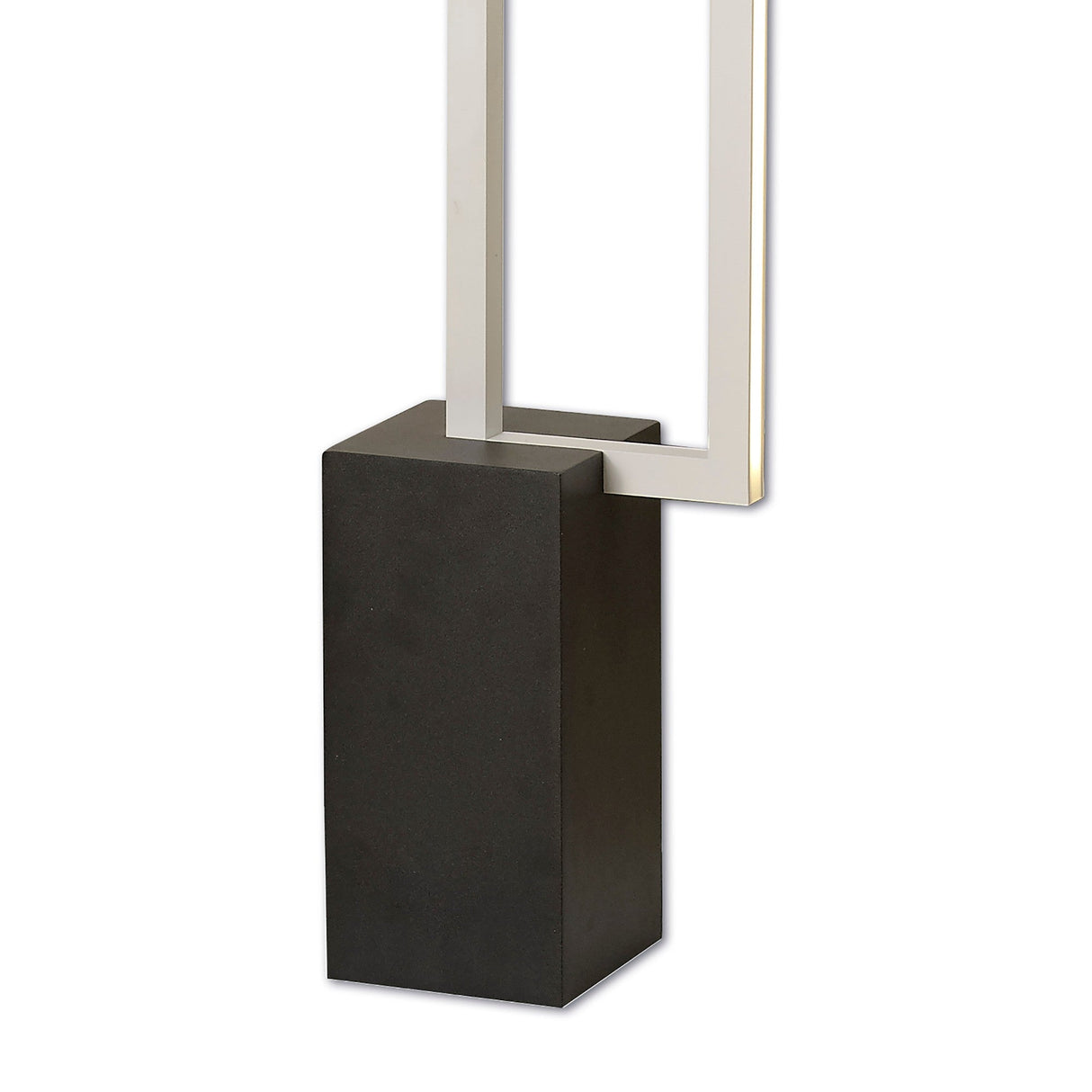 The Mural LED Floor Lamp 48W 3000K in Matt White features a modern geometric design with intersecting white metal rectangles—ideal for contemporary living room lighting.