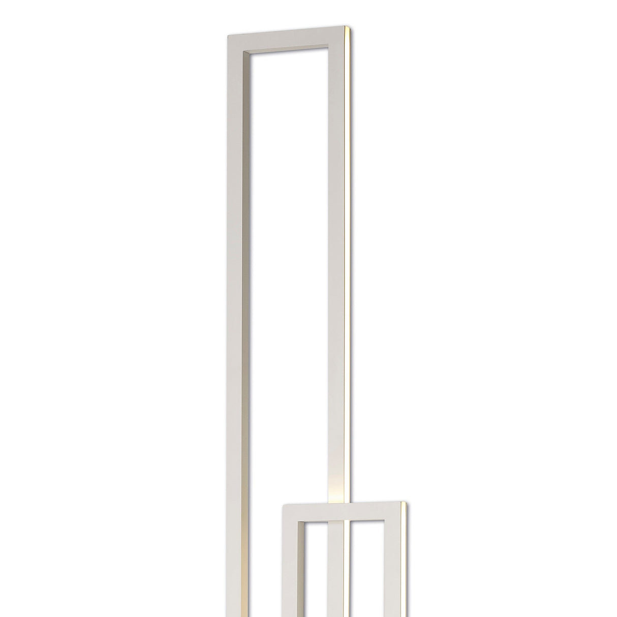 The Mural LED Floor Lamp 48W 3000K in Matt White features a slim, minimalist rectangular frame and open design with intersecting lines—ideal as a stylish accent LED floor lamp for modern living room lighting.