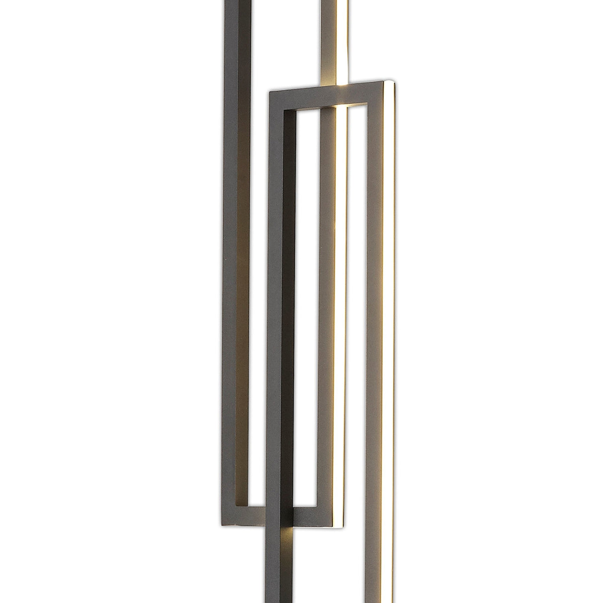 The Mural LED Floor Lamp 48W 3000K in matt black features three intersecting rectangular frames with built-in LEDs, creating a striking modern accent against a white backdrop.