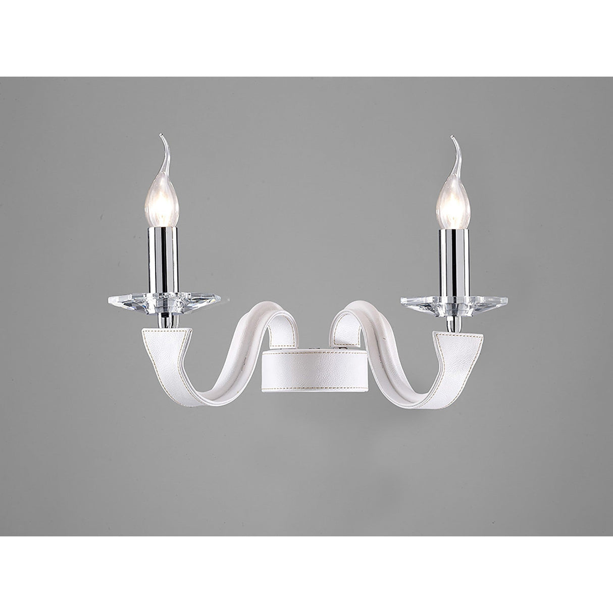 Nardini 2 Light Crystal Wall Light - Chrome With White Leather