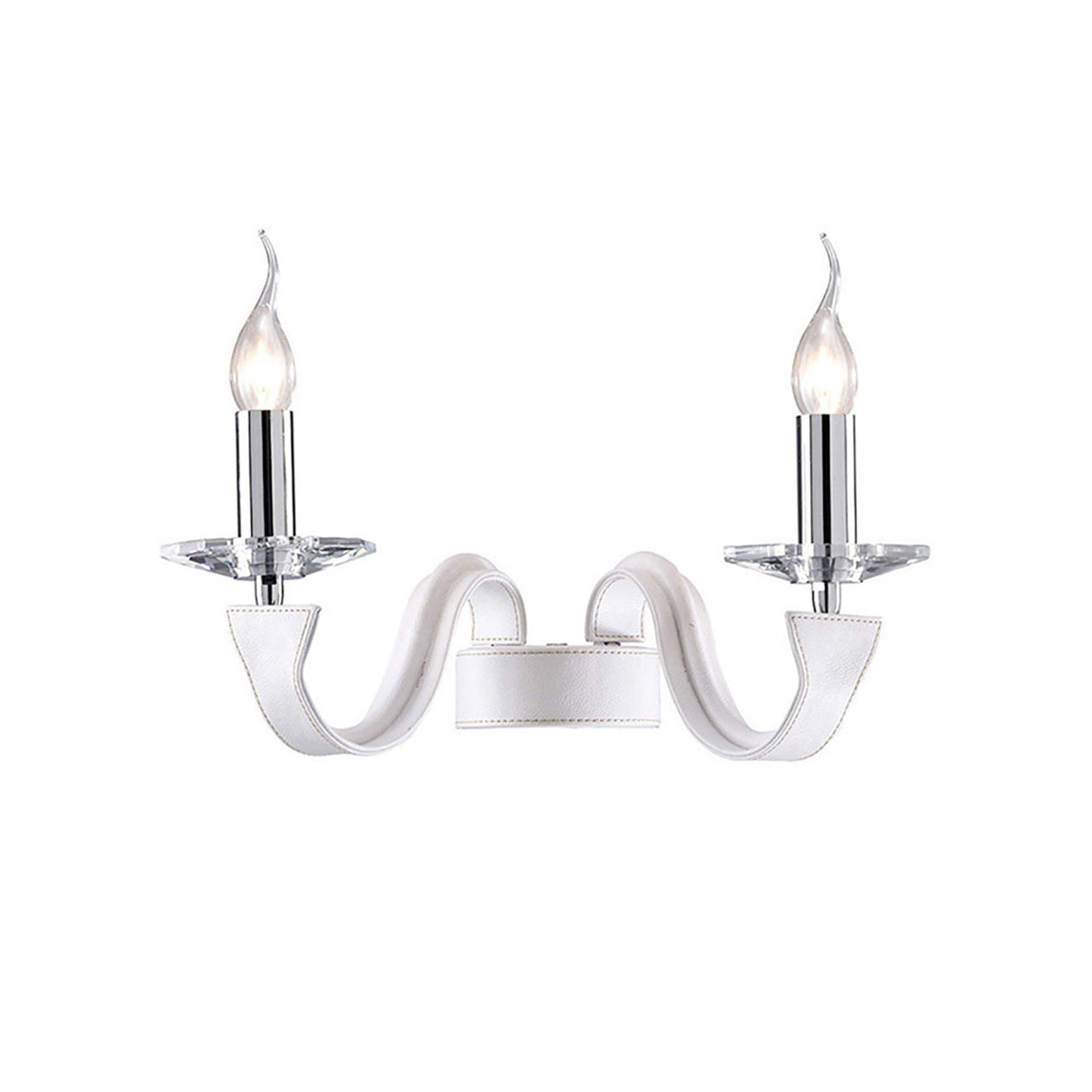 Nardini 2 Light Crystal Wall Light - Chrome With White Leather