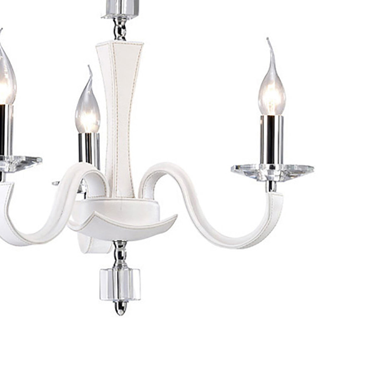 Nardini 50cm 3 Light Crystal Chandelier - Chrome & White Faux Leather