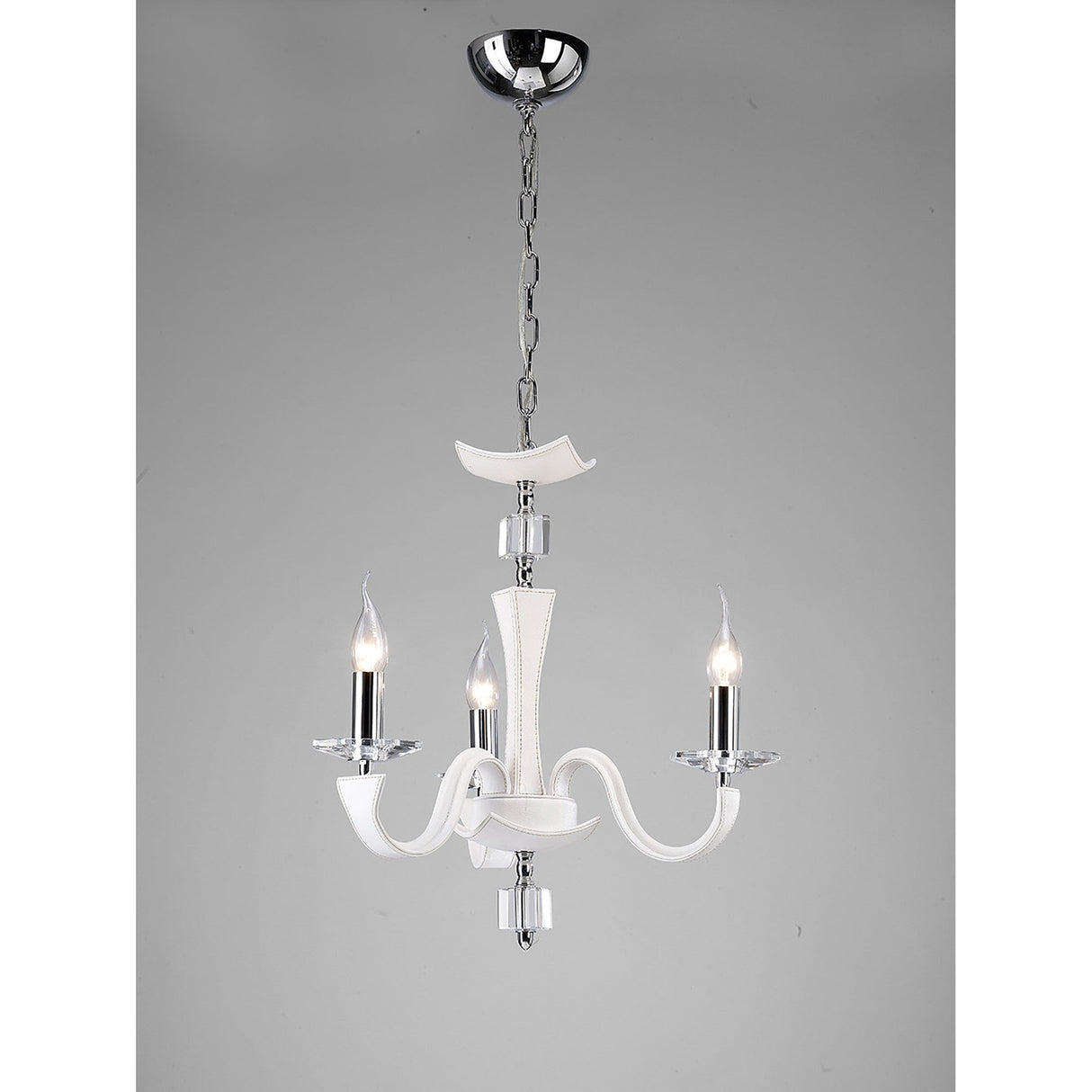 Nardini 50cm 3 Light Crystal Chandelier - Chrome & White Faux Leather
