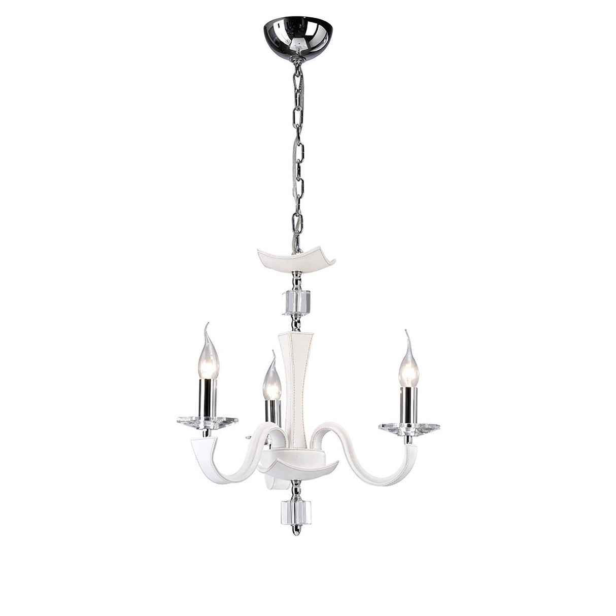 Nardini 50cm 3 Light Crystal Chandelier - Chrome & White Faux Leather