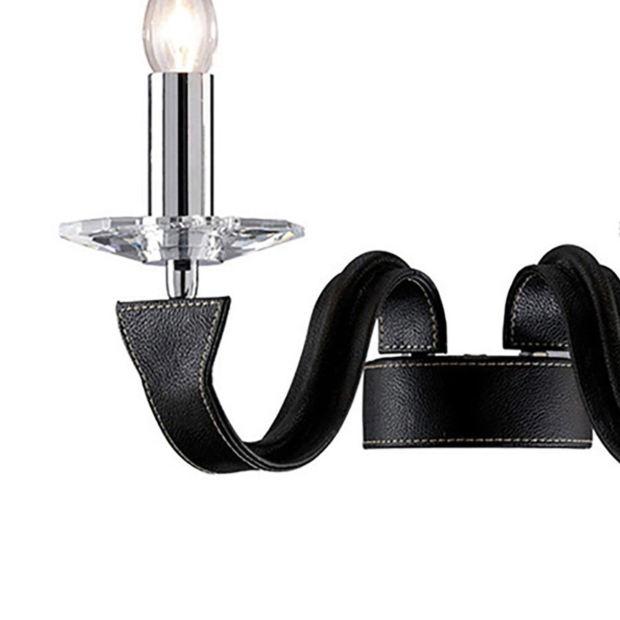 Nardini 2 Light Crystal Wall Light - Chrome With Black Leather
