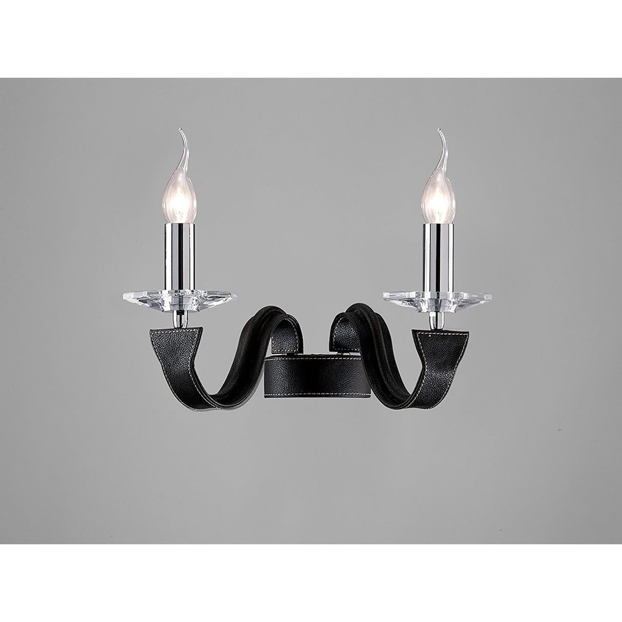 Nardini 2 Light Crystal Wall Light - Chrome With Black Leather