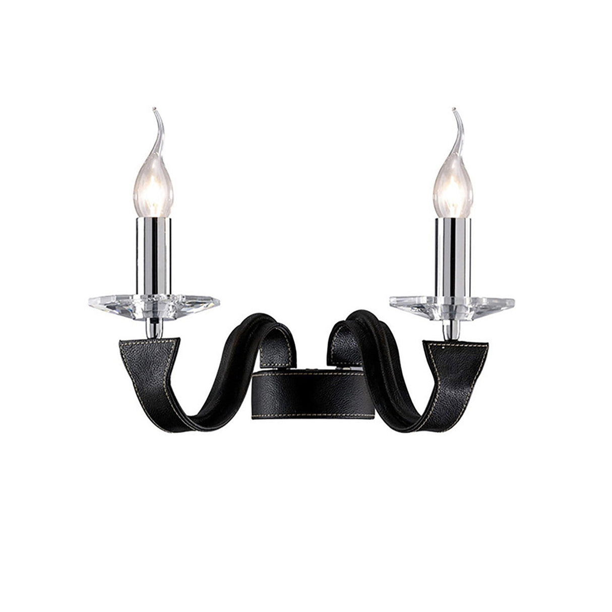 Nardini 2 Light Crystal Wall Light - Chrome With Black Leather