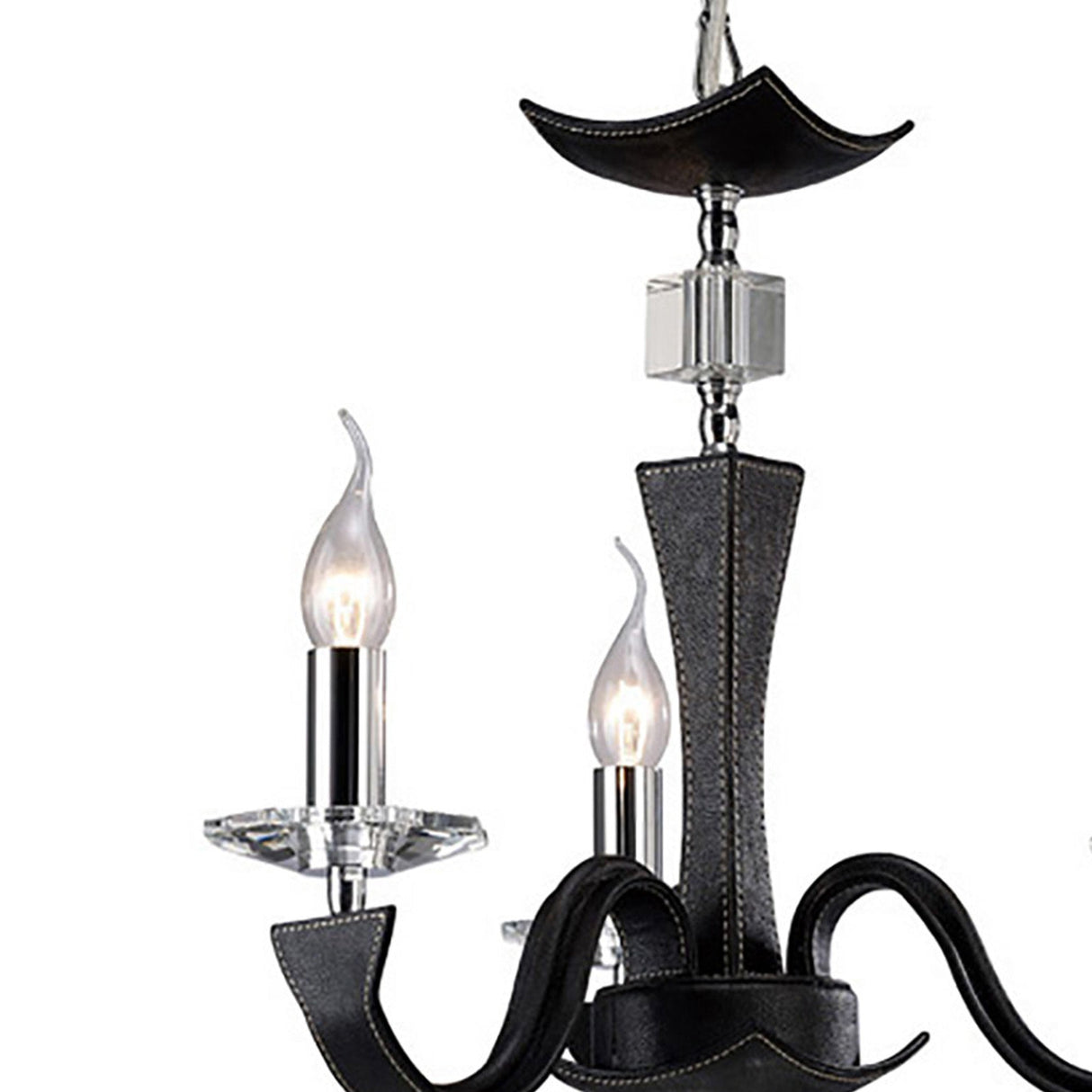 Nardini 50cm 3 Light Crystal Chandelier - Chrome & Black Faux Leather