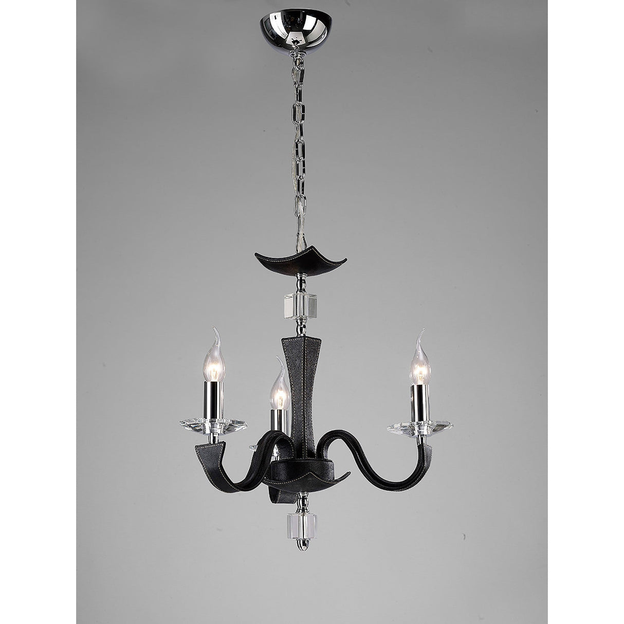 Nardini 50cm 3 Light Crystal Chandelier - Chrome & Black Faux Leather