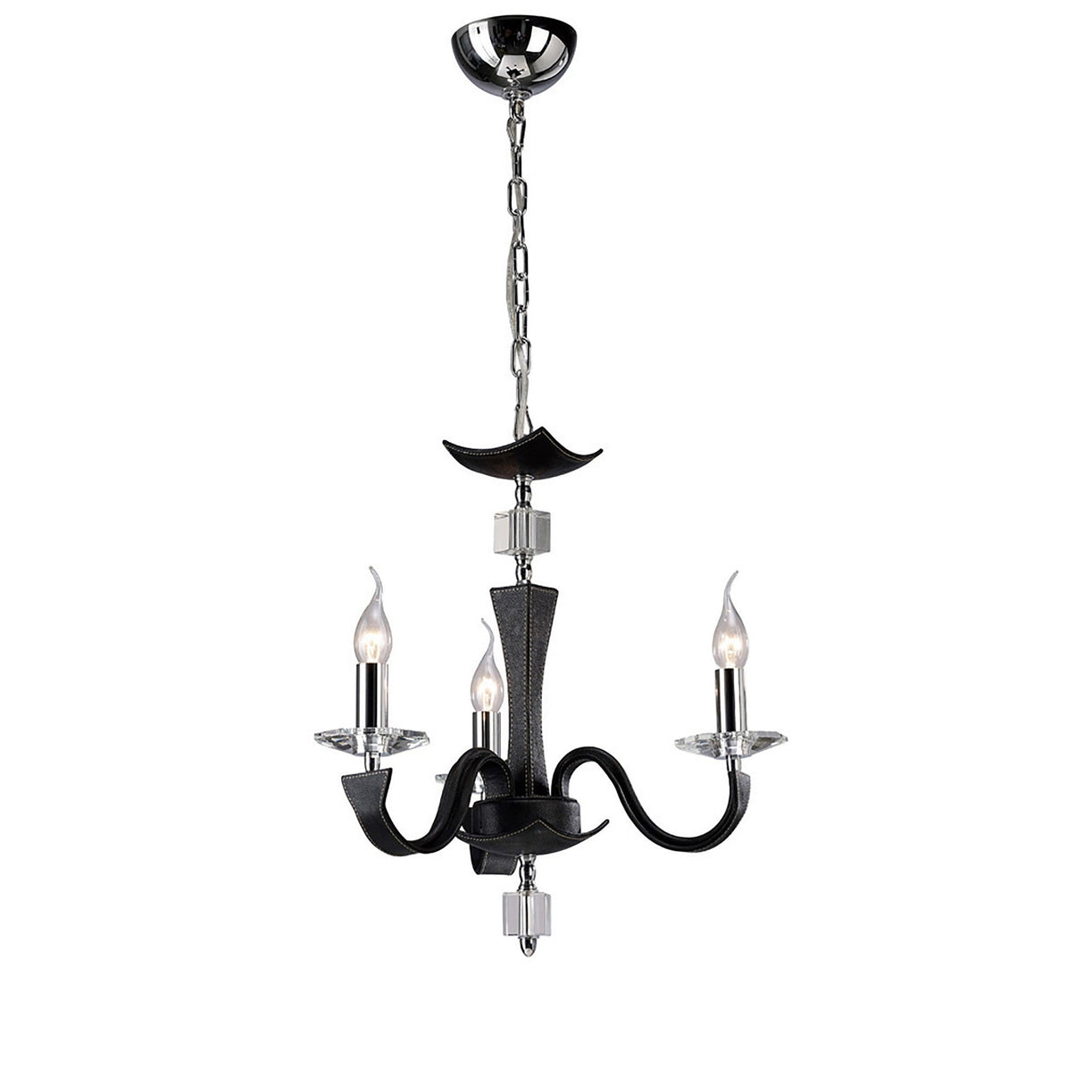 Nardini 50cm 3 Light Crystal Chandelier - Chrome & Black Faux Leather