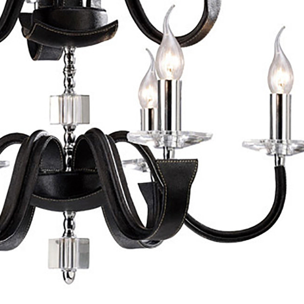 Nardini 2 Tier 9 Light Crystal Chandelier - Chrome & Black Faux Leather