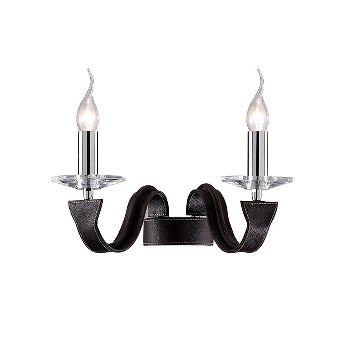 Nardini 2 Light Crystal Wall Light - Chrome With Brown Leather