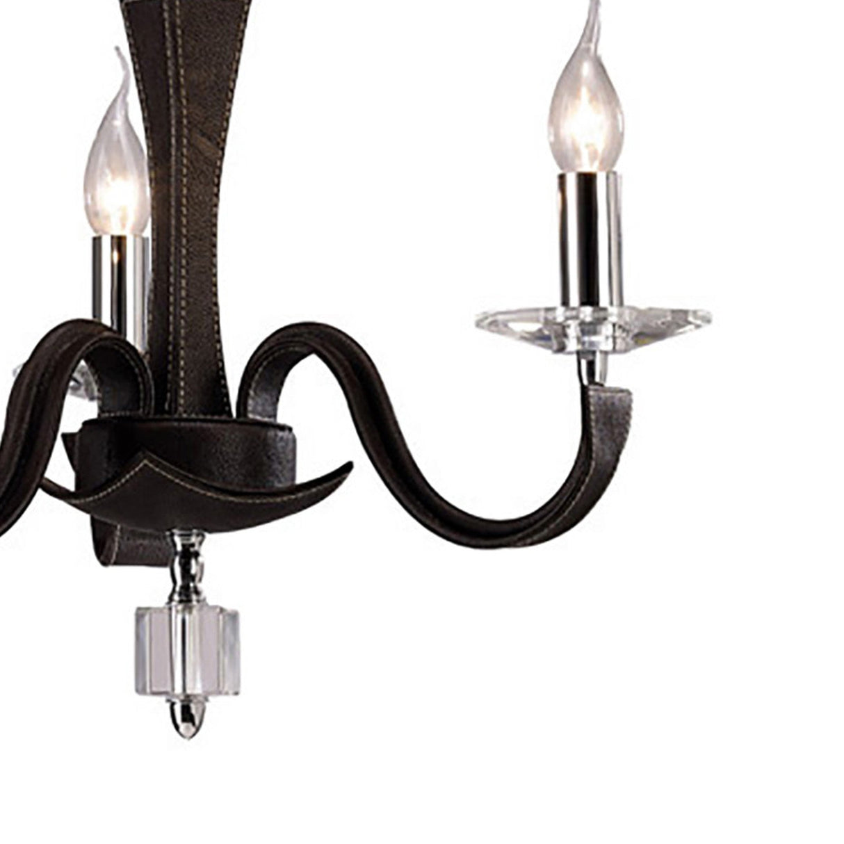 Nardini 50cm 3 Light Crystal Chandelier - Chrome & Brown Faux Leather