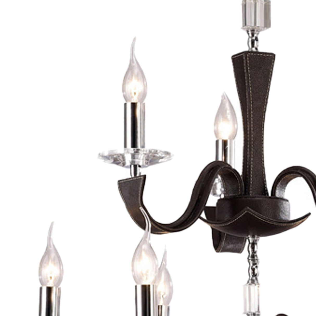 Nardini 2 Tier 9 Light Crystal Chandelier - Chrome & Brown Faux Leather