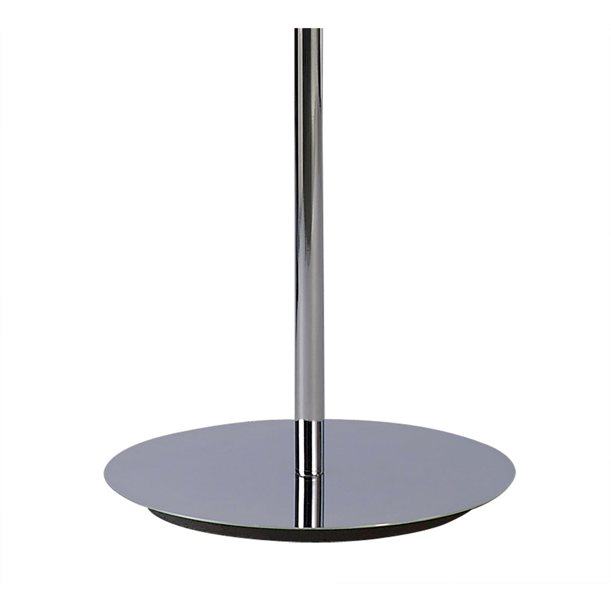 A close-up of the Natura Floor Lamp 4 Light’s shiny polished chrome base and vertical pole—perfect for versatile indoor or outdoor lighting with its opal white polyethylene shade, set against a plain white background.