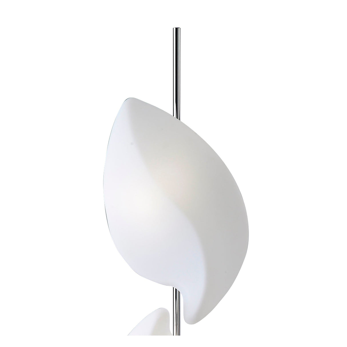 The Natura Floor Lamp 4 Light in polished chrome and opal white features a modern, leaf-like shade and slim pole. LED compatible, it’s ideal for bringing elegant style to your indoor or outdoor space.