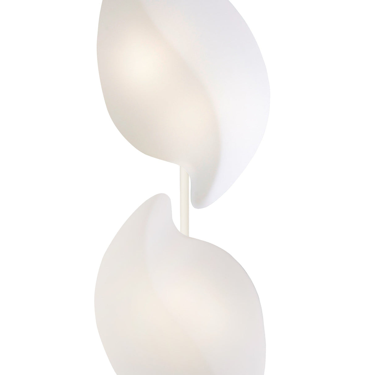 Two Natura 4 Light Outdoor Floor Lamps in Matt White/Opal White overlap vertically against a plain white background, highlighting their sculptural lighting and nature-inspired design.