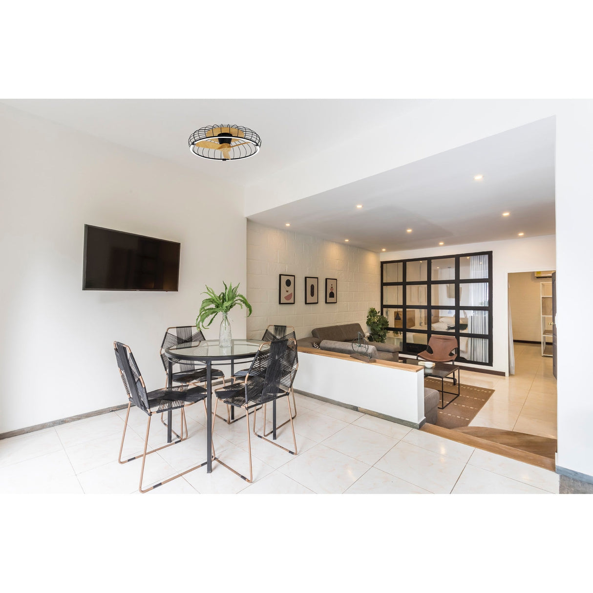 Nature CCT Dimmable LED Ceiling Retractable Fan Light With Remote & APP Control - Black/Brown