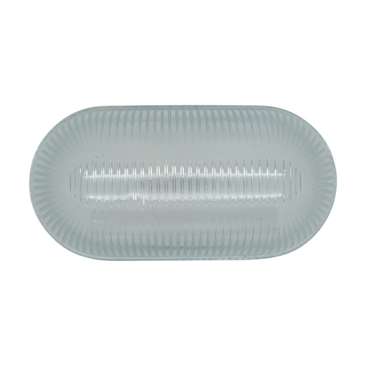 Oval prismatic glass replacement shade for the Horatio Bulkhead light, clear ribbed glass with rounded ends, shown on a plain white background.
