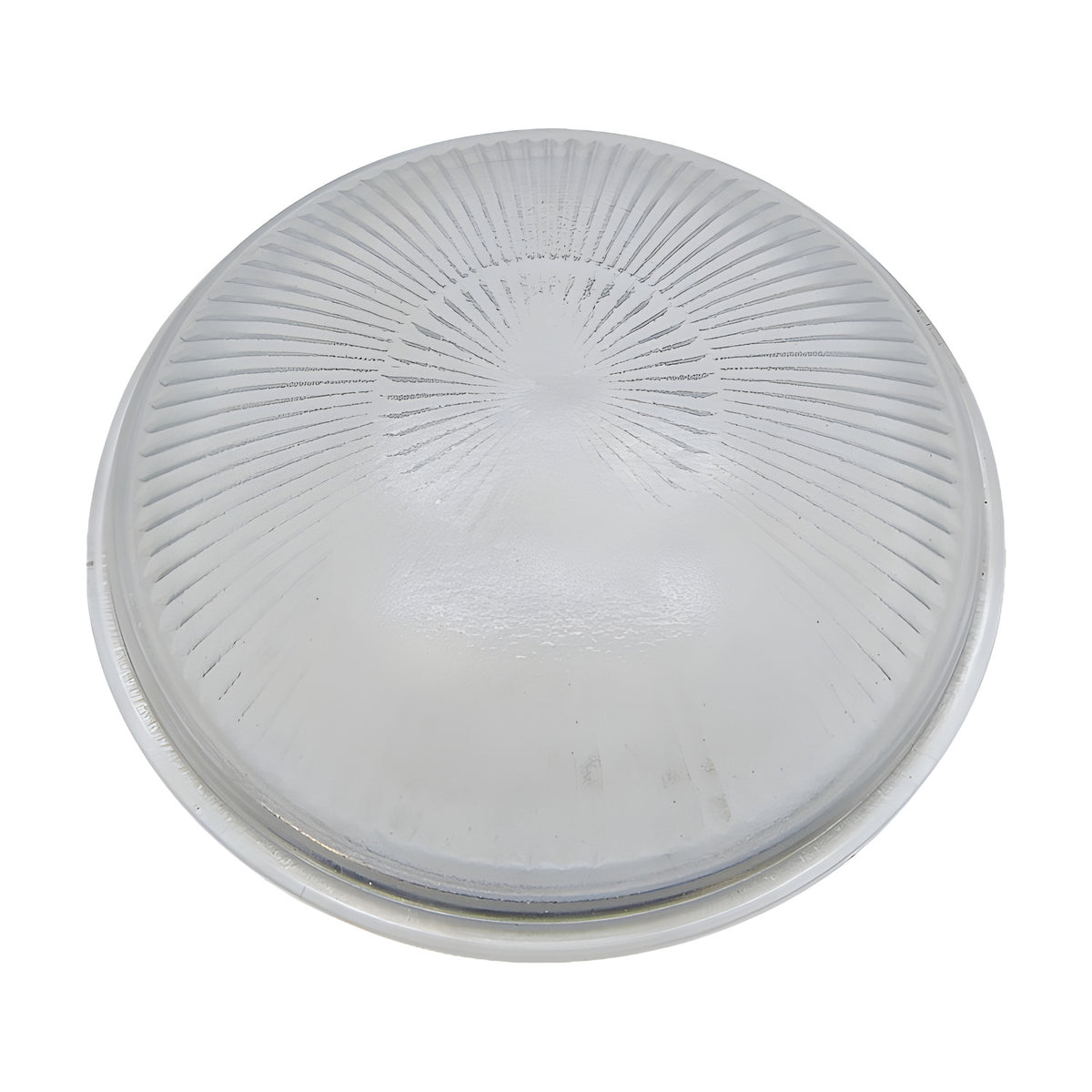 Round prismatic glass replacement shade for Small Cabin & Trident bulkhead lights, clear with a domed face and fine rib pattern radiating from the centre, shown on a plain white background.