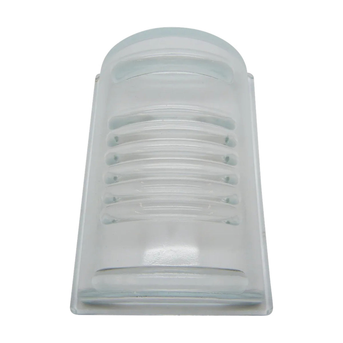 Cargo Outdoor Wall Light Replacement Prismatic Glass shade with arched top and ribbed horizontal band, clear-to-frosted finish, shown on a plain white background.
