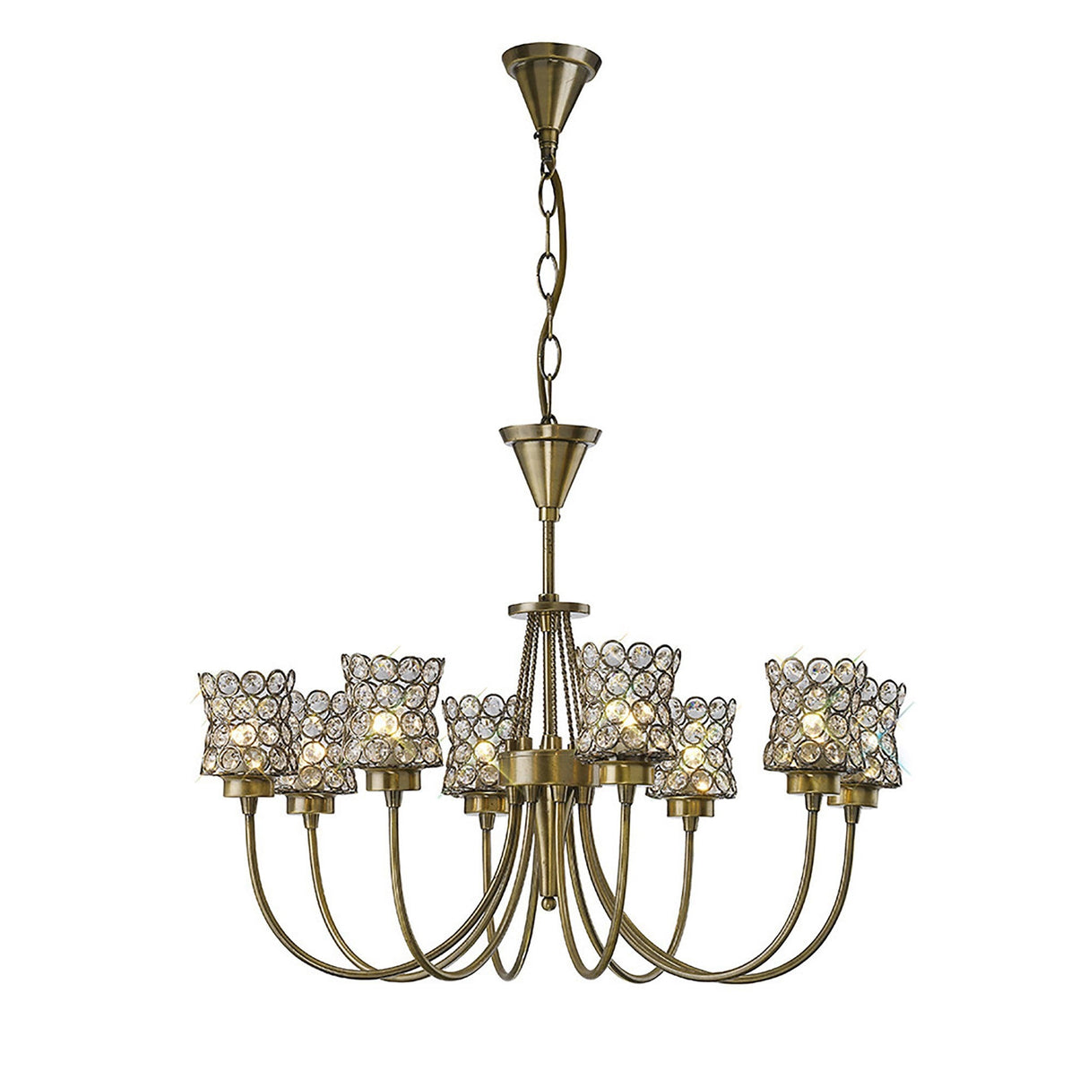 Nelson 56cm 8 Light Crystal Chandelier - Antique Brass