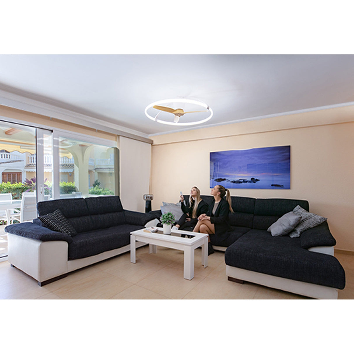 Nepal CCT Dimmable LED Ceiling Retractable Fan Light With Remote, APP & Voice Control - White/Brown