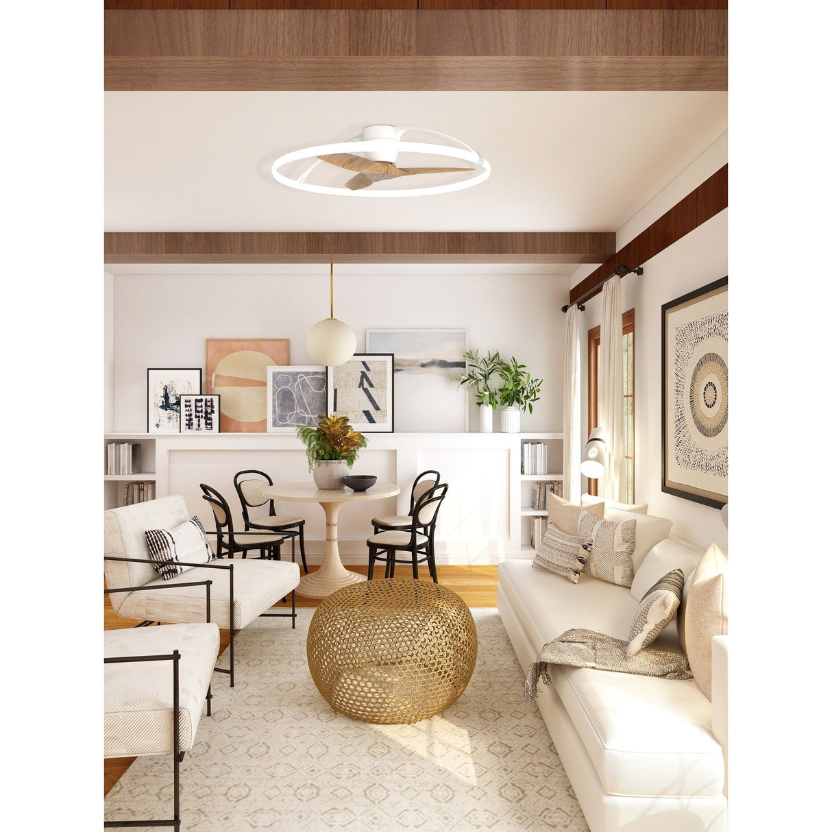 Nepal CCT Dimmable LED Ceiling Retractable Fan Light With Remote, APP & Voice Control - White/Brown