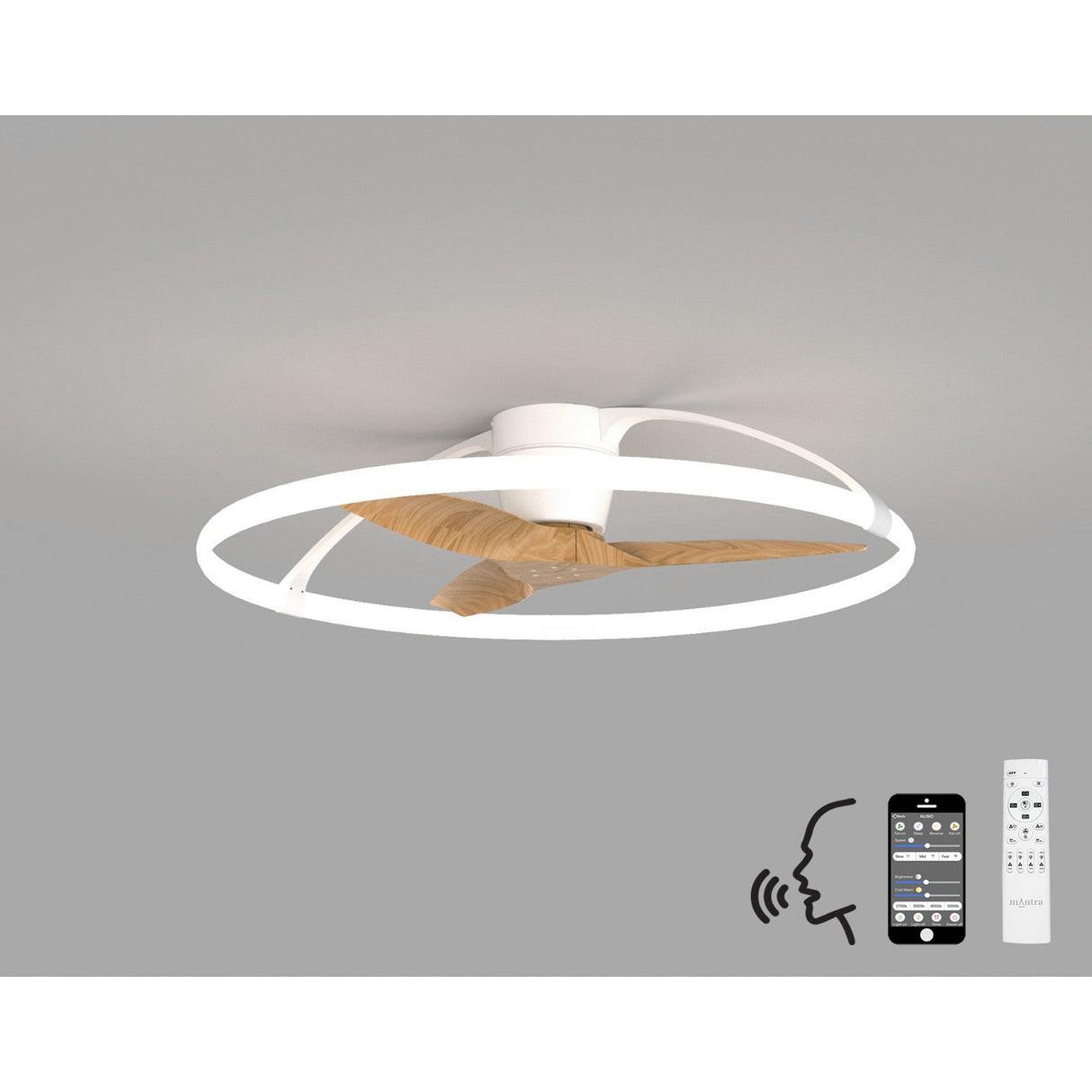 Nepal CCT Dimmable LED Ceiling Retractable Fan Light With Remote, APP & Voice Control - White/Brown
