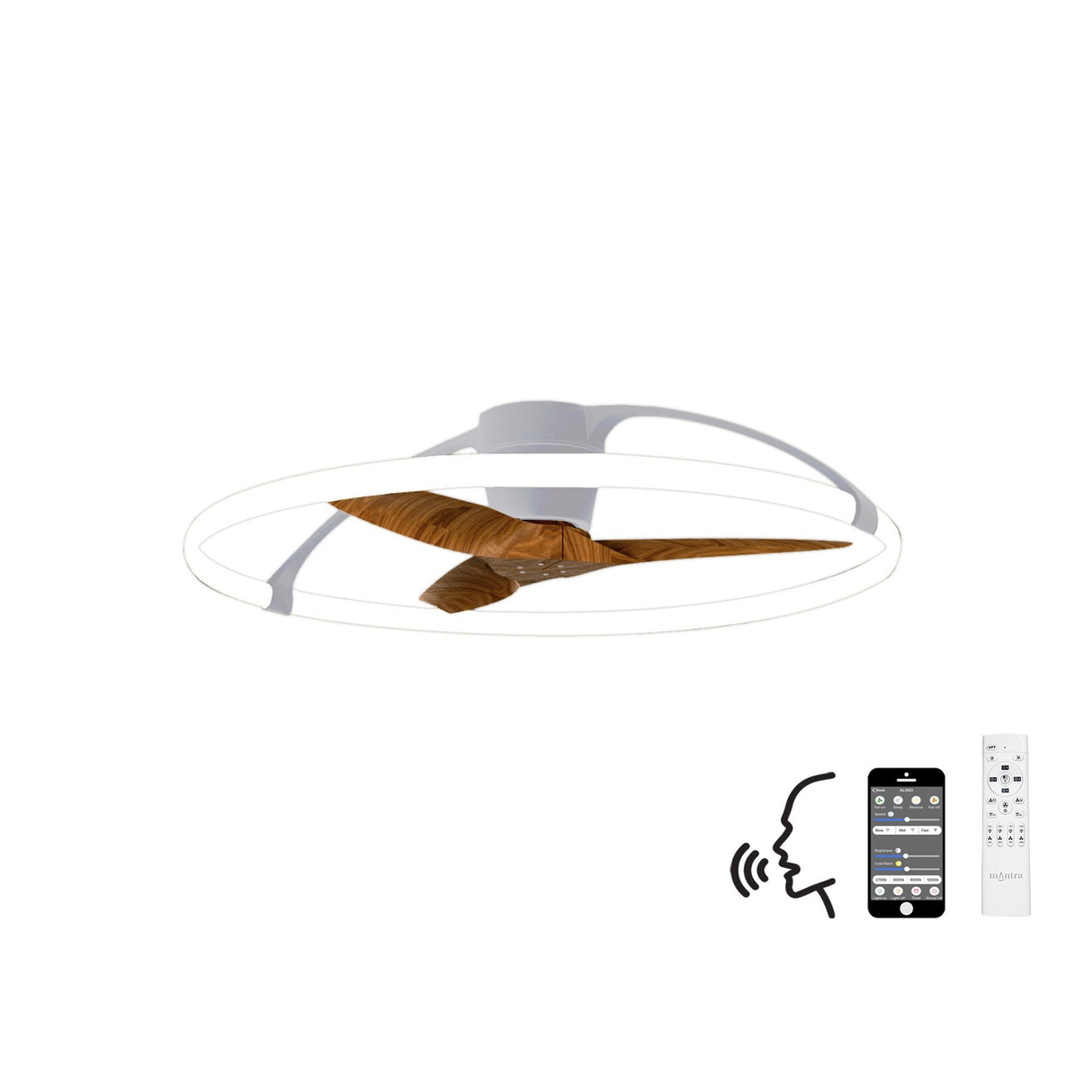 Nepal CCT Dimmable LED Ceiling Retractable Fan Light With Remote, APP & Voice Control - Silver/Brown