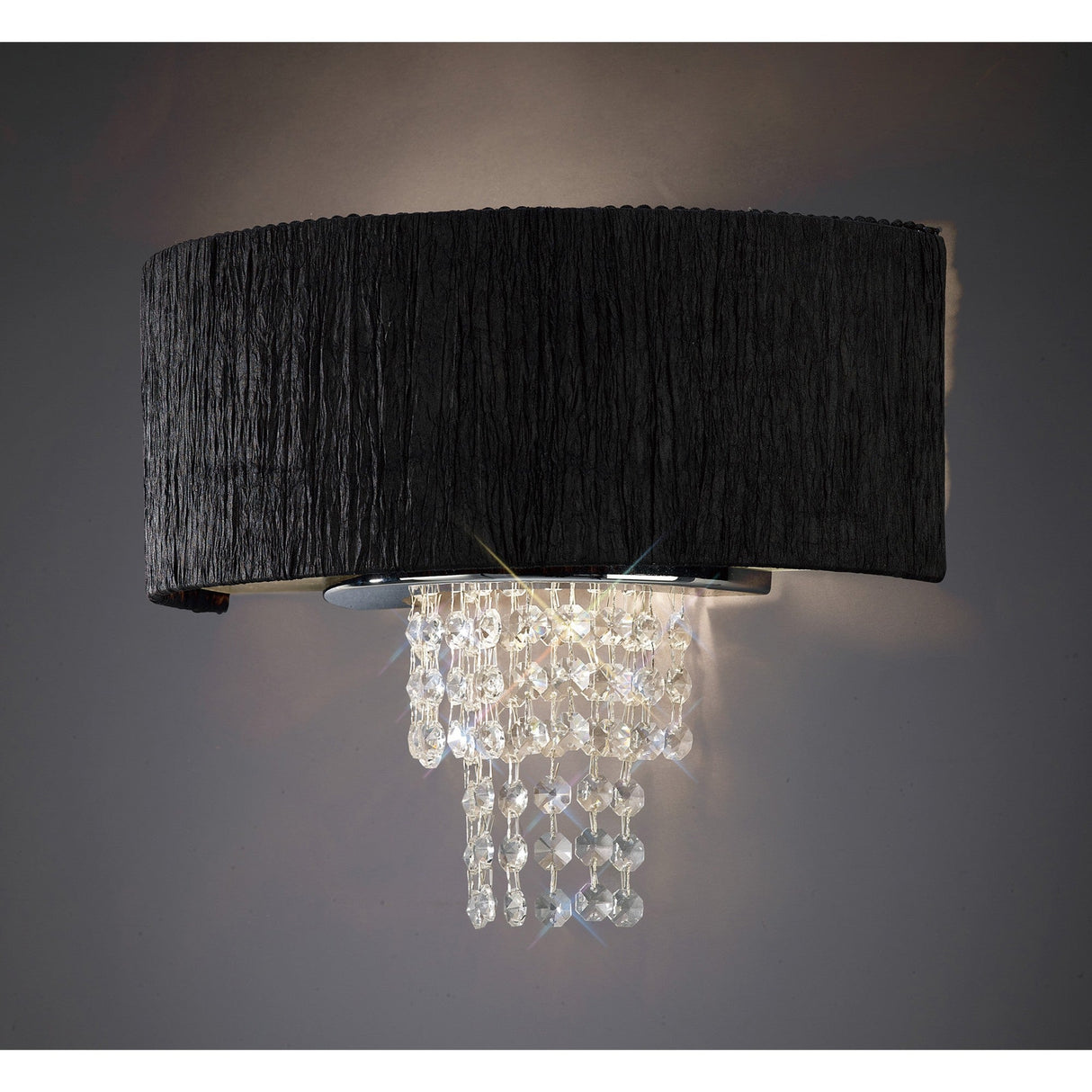 Nerissa 2 Light Crystal Wall Light - Chrome With Black Shade