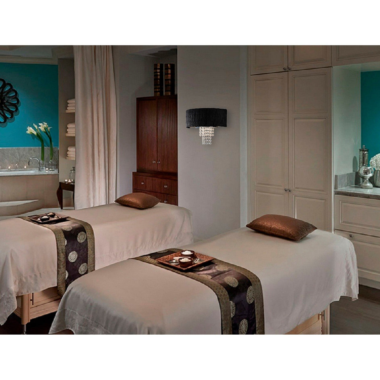 Nerissa 2 Light Crystal Wall Light - Chrome With Black Shade