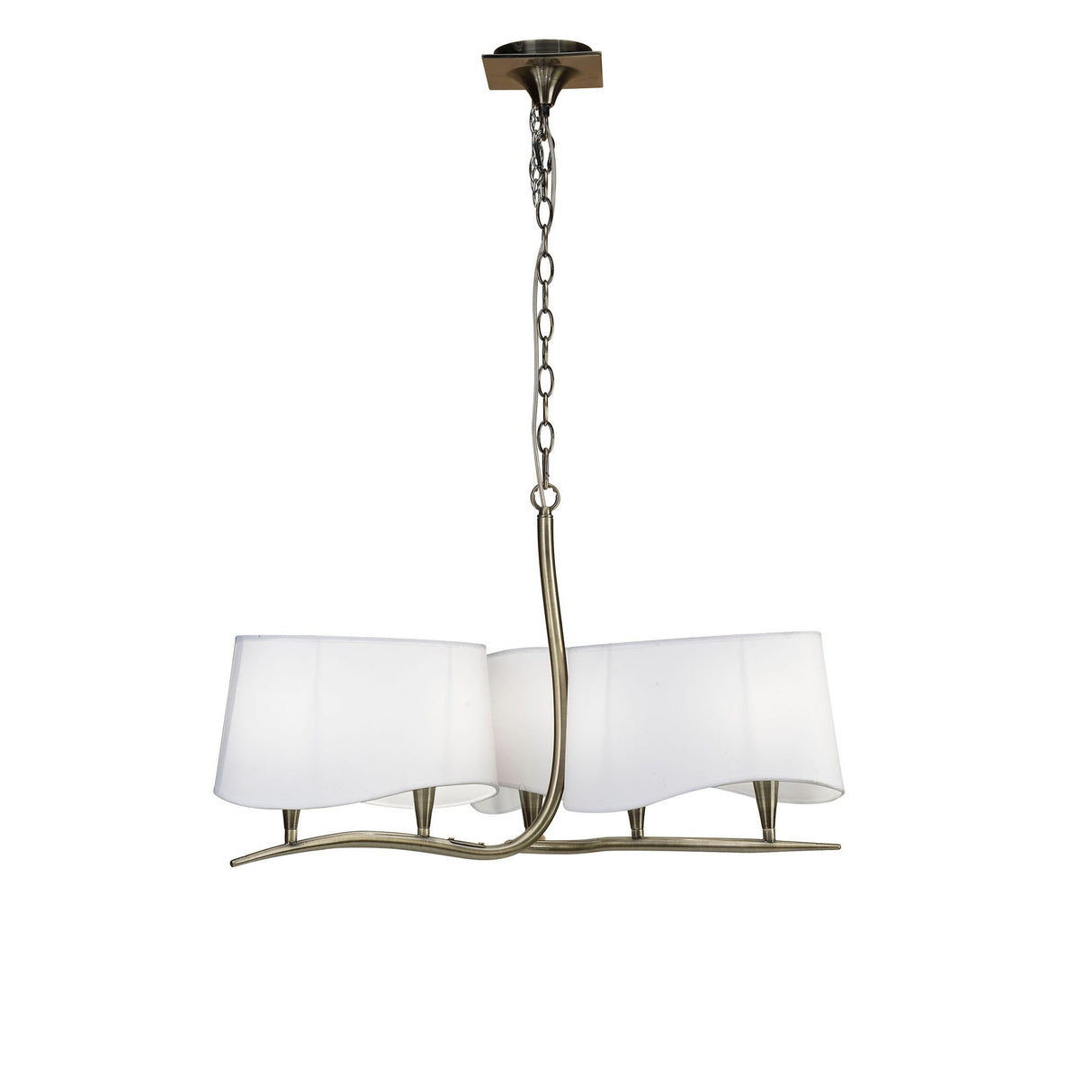 Ninette 80cm 3 Arm 6 Light Chandelier - Brass With White Shades