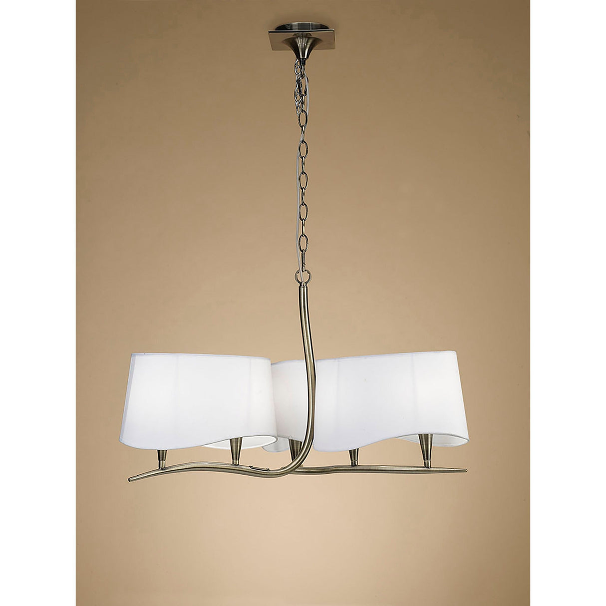 Ninette 80cm 3 Arm 6 Light Chandelier - Brass With White Shades