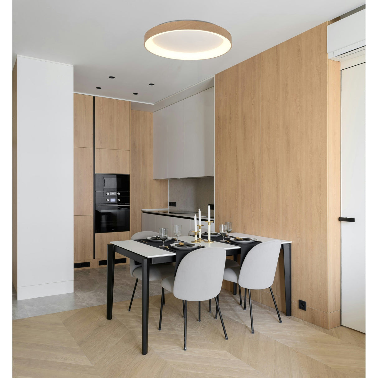 Niseko Ring CCT Dimmable LED Flush Ceiling Light With Remote Control 58W - Light Brown