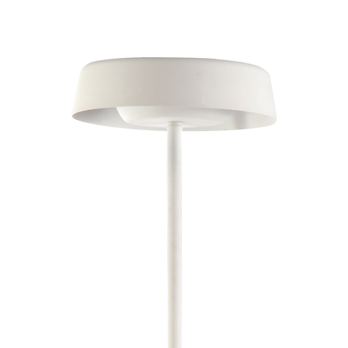 The Noa II Touch Dimmer LED Floor Lamp (9W 3000K) in Matt White & Beech features a Scandinavian design with a cylindrical pole and wide round lampshade, shown from below against a plain white background.