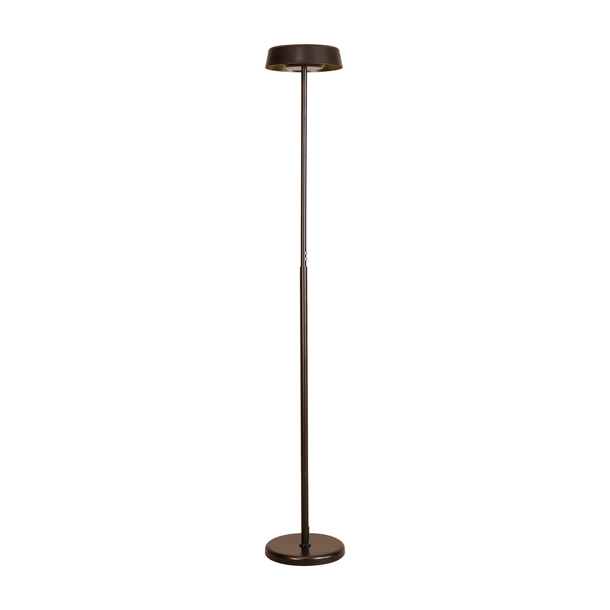The Noa II Touch Dimmer LED Floor Lamp 15W 3000K in black features a minimalist design with a round base, slim pole, and flat circular shade—ideal for contemporary spaces seeking modern, dimmable LED lighting.