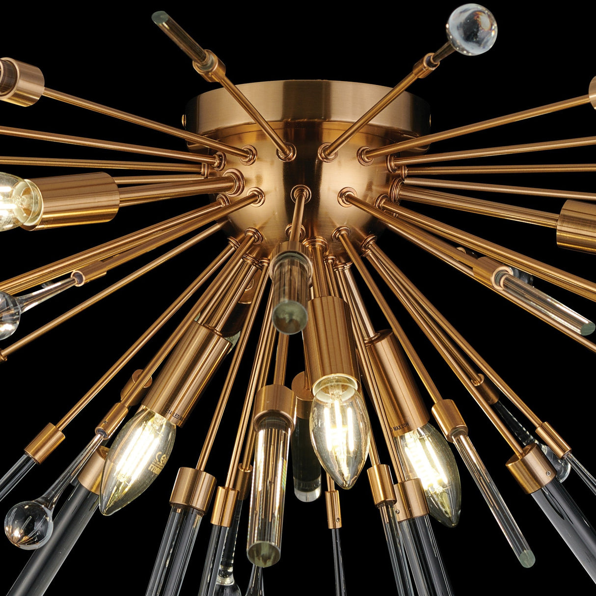 Noon 6 Light Glass Semi-Flush Ceiling Light - Antique Gold