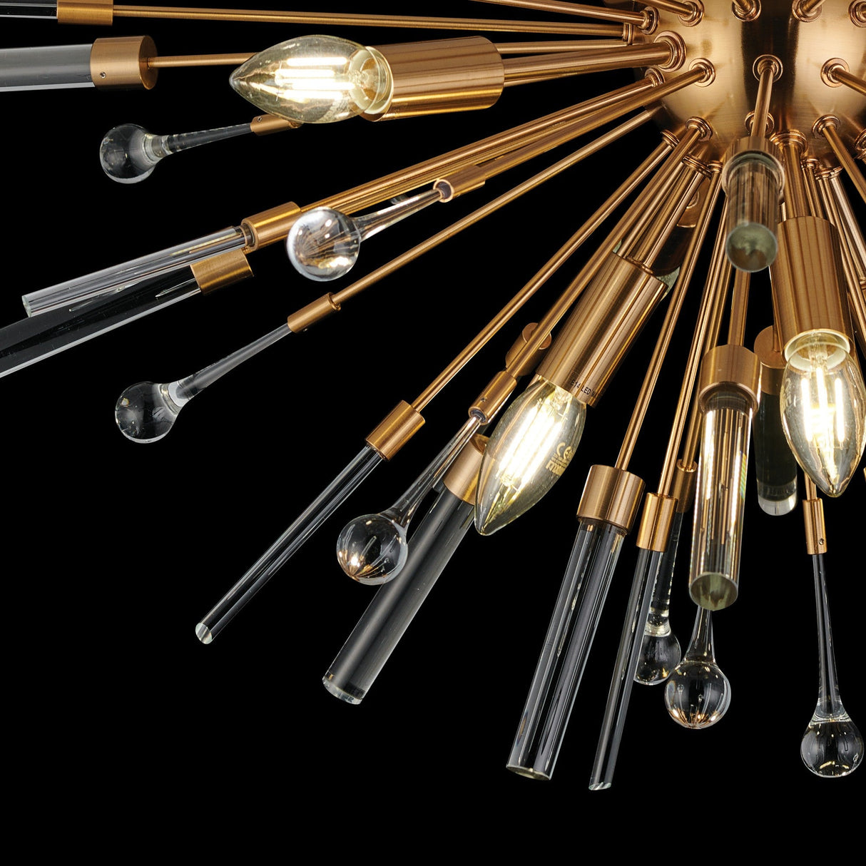 Noon 6 Light Glass Semi-Flush Ceiling Light - Antique Gold