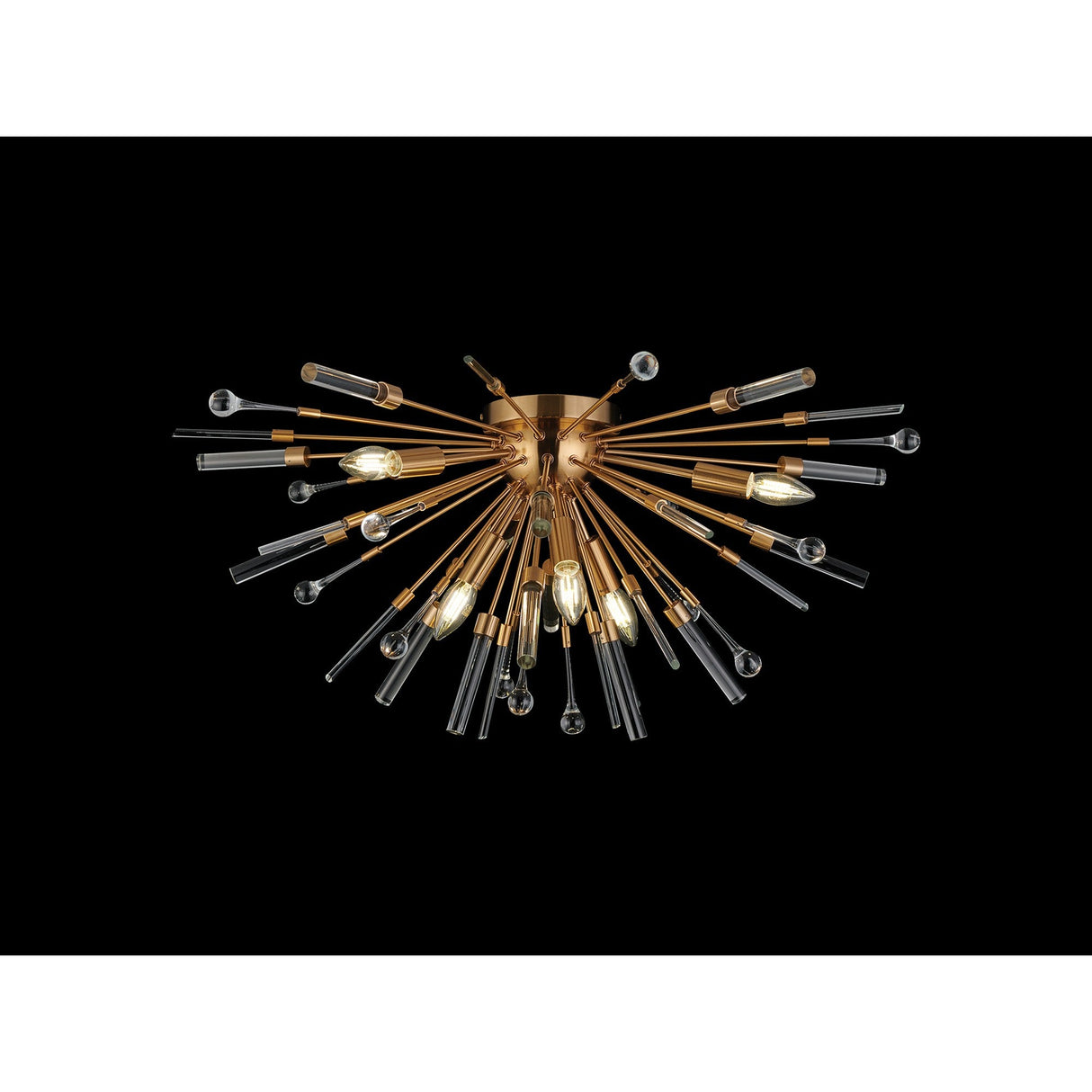 Noon 6 Light Glass Semi-Flush Ceiling Light - Antique Gold