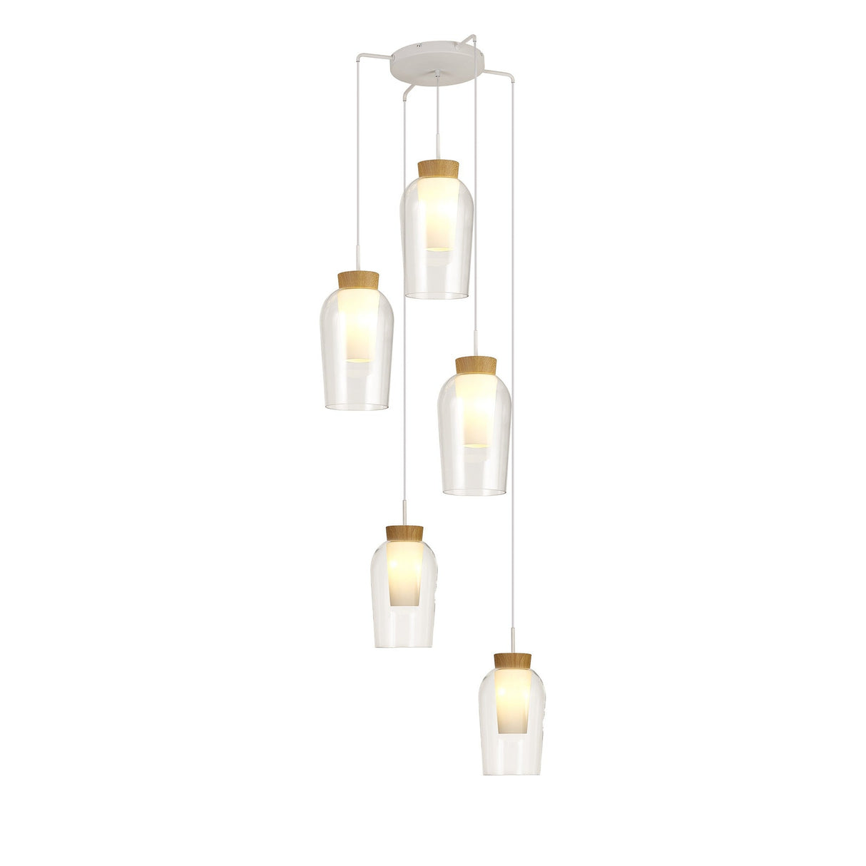 Nora 5 Light Frosted Glass Cluster Pendant Light - White & Brown