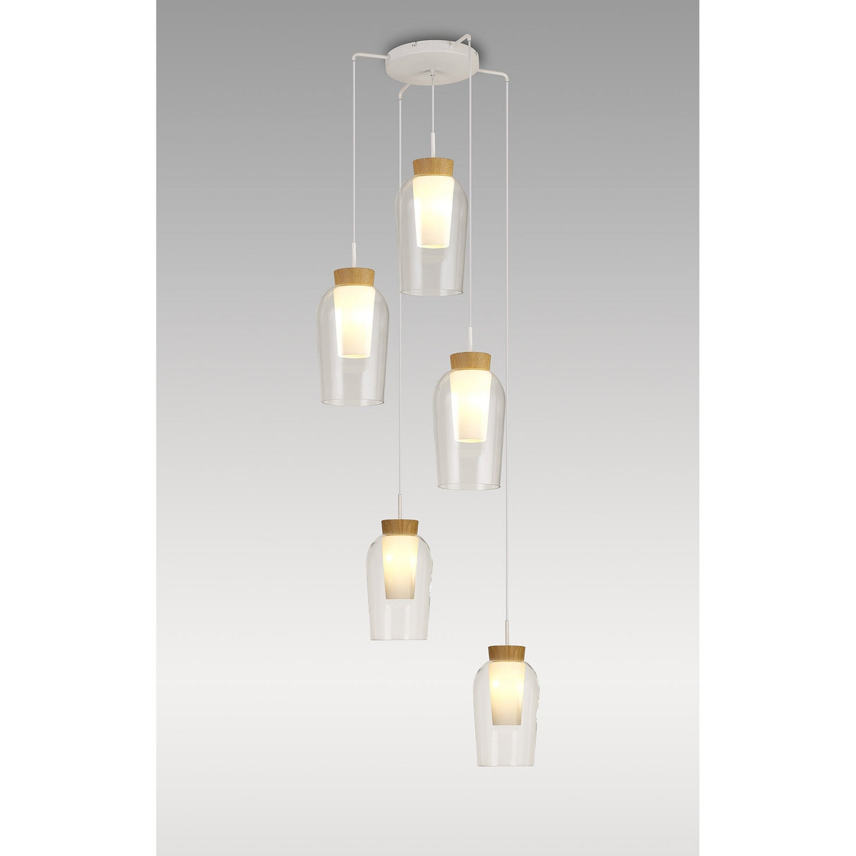 Nora 5 Light Frosted Glass Cluster Pendant Light - White & Brown