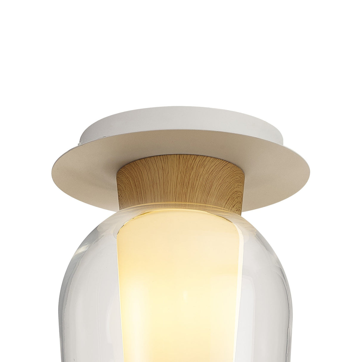 Nora 1 Light Semi-Flush Glass Ceiling Light - White/Brown