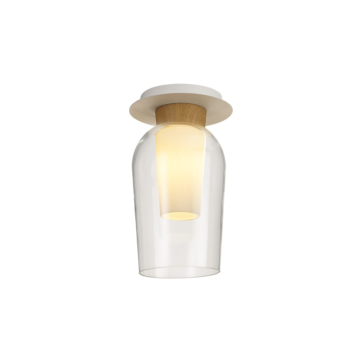 Nora 1 Light Semi-Flush Glass Ceiling Light - White/Brown