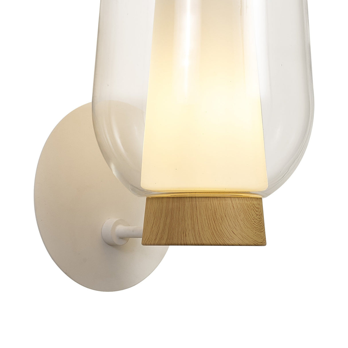 Nora 1 Light Glass Wall Light - White/Wood