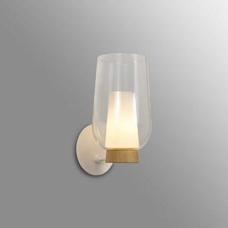 Nora 1 Light Glass Wall Light - White/Wood