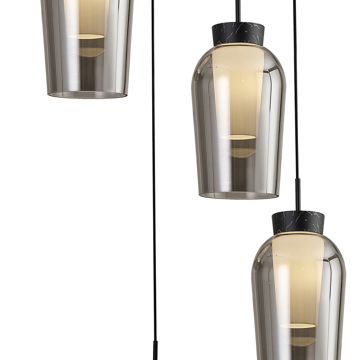 Nora 5 Light Frosted Glass Cluster Pendant Light - Black Marble & Chrome