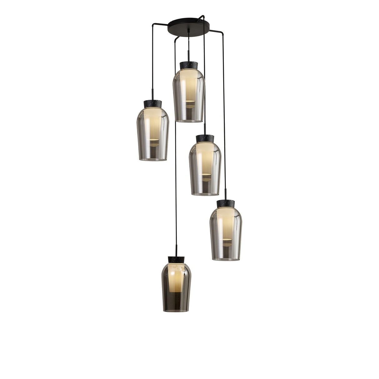 Nora 5 Light Frosted Glass Cluster Pendant Light - Black Marble & Chrome