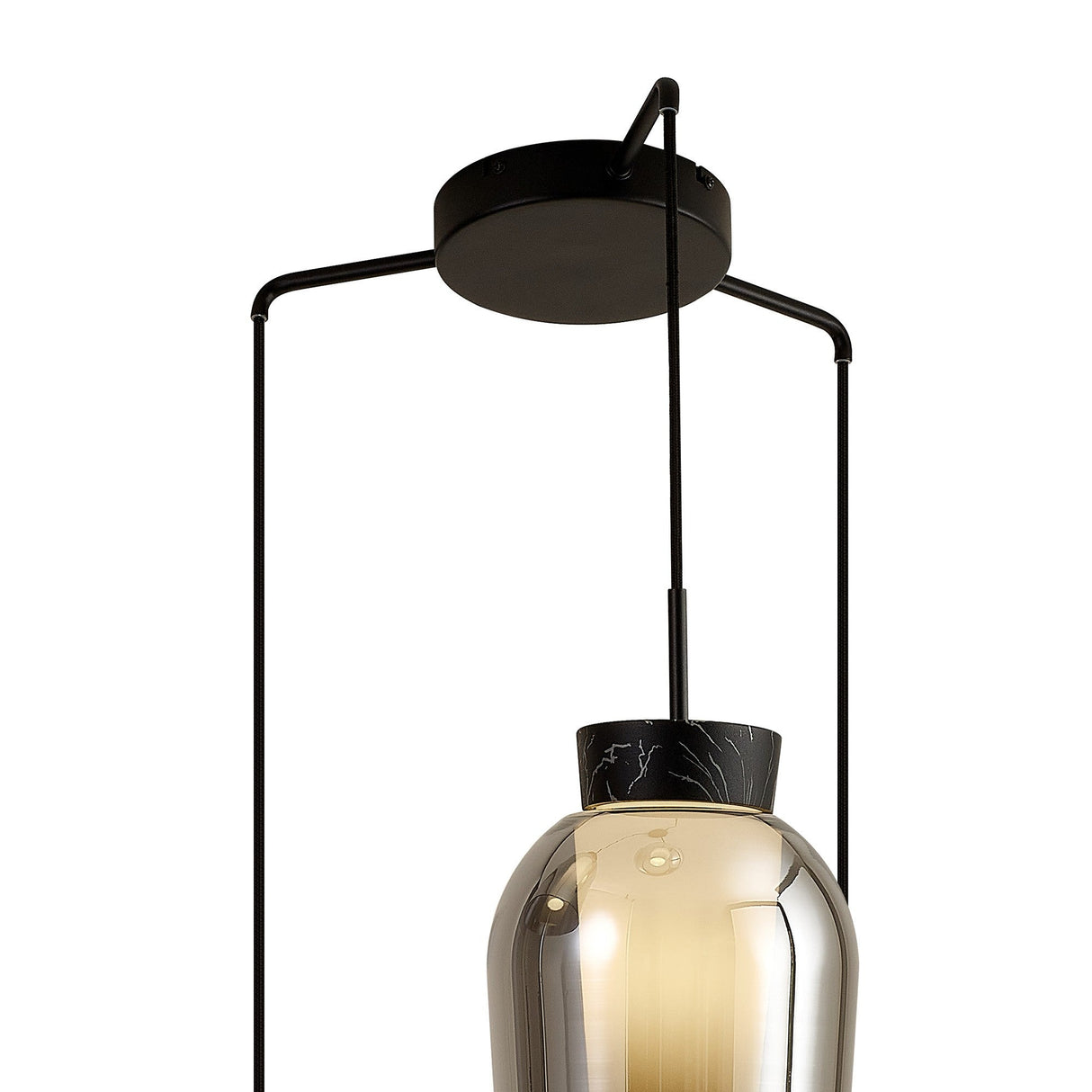 Nora 3 Light Frosted Glass Cluster Pendant Light - Black Marble & Chrome