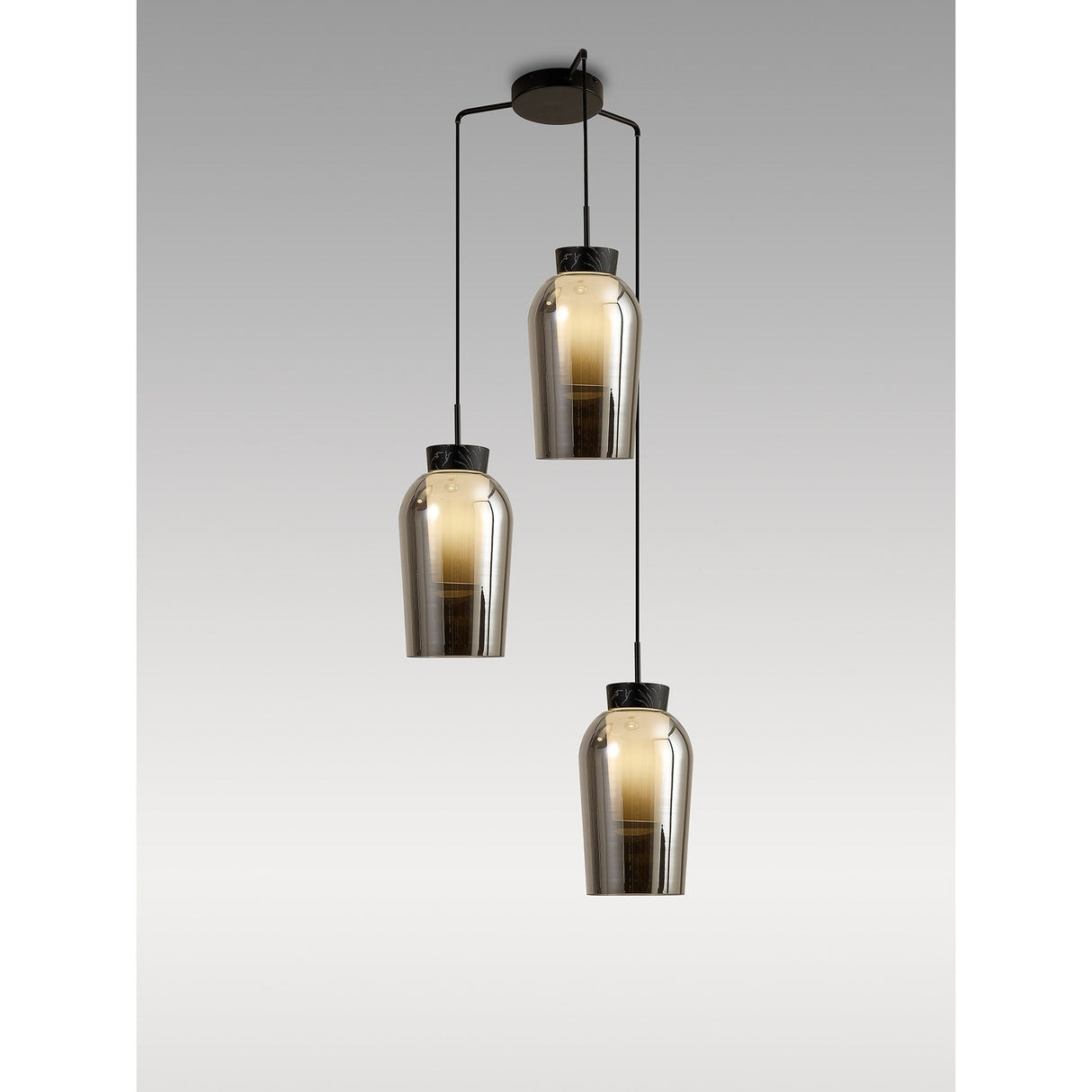 Nora 3 Light Frosted Glass Cluster Pendant Light - Black Marble & Chrome